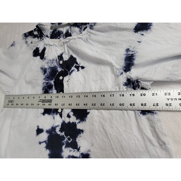 Raquel Allegra Womens Tie-Dye Long Sleeve Button Blouse Blue/White 100% Cotton - Picture 9 of 11